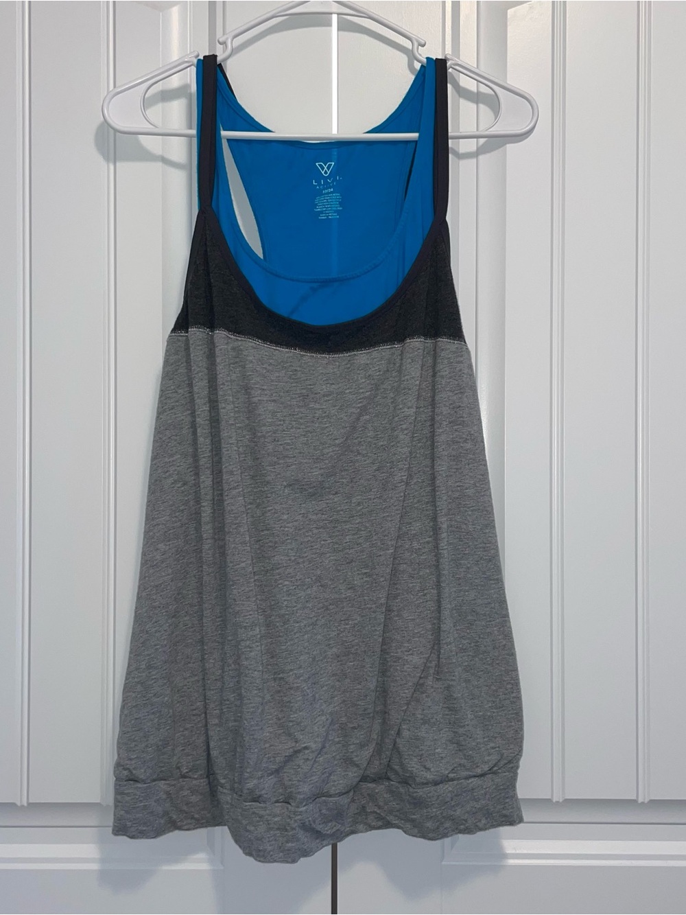 Livi Active Gray Tank with Blue Inner Layer and Black Trim